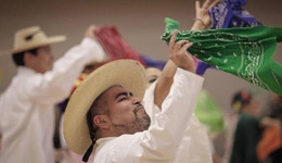 Carlos Rodriguez, a dancer with Ballet Folklorico Huehuecoyotl, performed at the kickoff of the Hispanic Families Network at the Walnut Hill Recreation Center in Dallas. (Jim Tuttle/The Dallas Morning News)